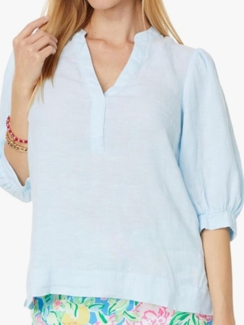 Lilly Pulitzer Mialeigh Linen Top Hydra Blue Resort White Size 4